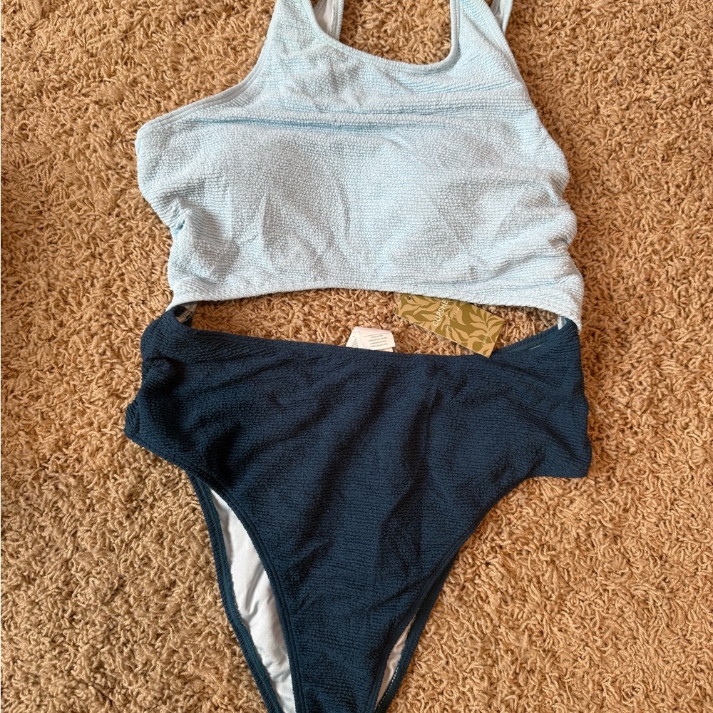 Cupshe Light Blue and Navy One Piece Swimsuit